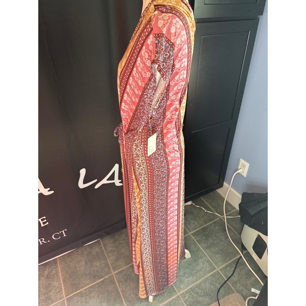 Cactus + Pearl Womens XXL Boho Floral Stripe V-Neck Drawstring Maxi Dress NWT - Picture 4 of 7